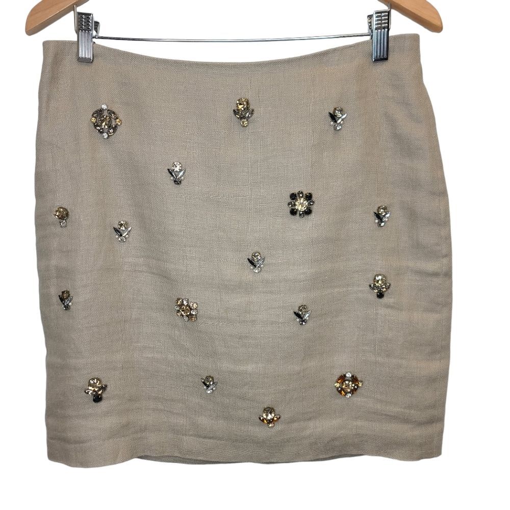 Ann Taylor Women's Tan Linen Rhinestone Pencil Skirt Sz 8